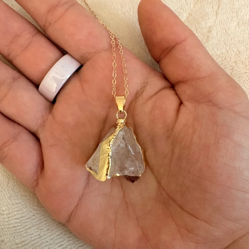 Clear Quartz Necklace ✧ Raw Crystal Pendant on Stainless Steel Chain ✧ Healing - Picture 2 of 3